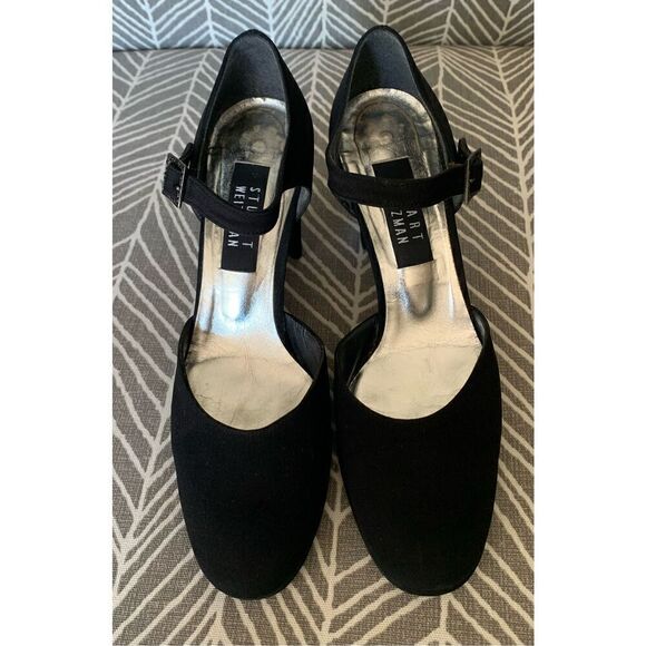 STUART WEITZMAN BLACK SATEEN ROUND TOE buckle DRESSY party PUMPS HEELS SHOES 7.5 - Picture 6 of 12